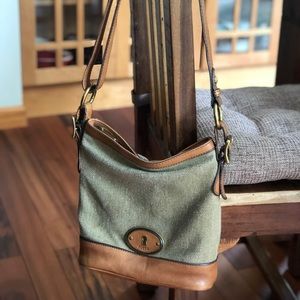 Fossil Leather and canvas Crossbody handbag